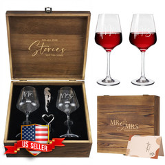 AW Bridal Mr and Mrs Wine Glasses Wedding Gift Set with Box
