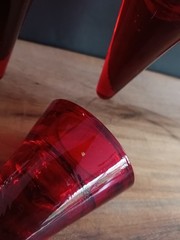 Red Glass Votive Candle Holder Set of 5 w Black Metal Stand Centerpiece