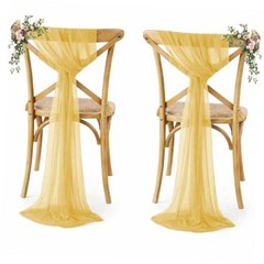 MDS Pack of 50 Chiffon Chair Sashes Bows for Wedding Events 50 pcs Gold