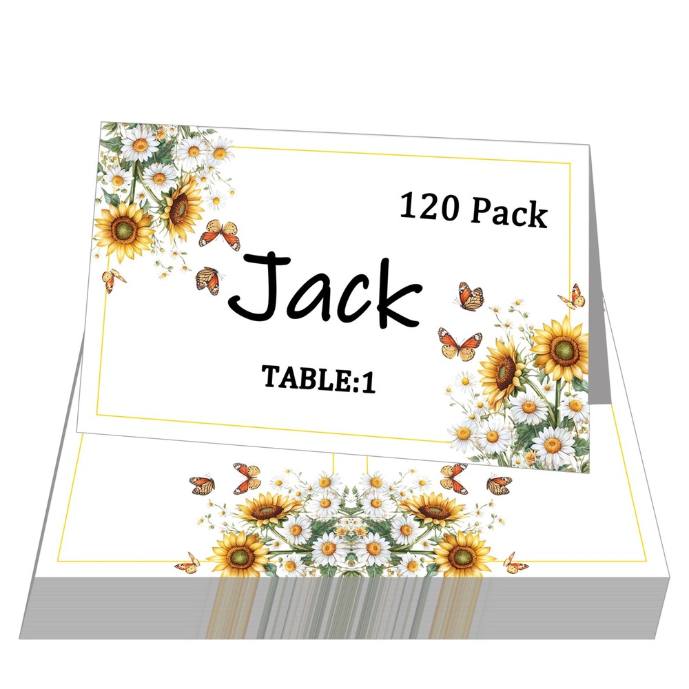 120 Pack Place Cards 4×2.5 Inch Sunflowers Reserved Seating Signs Wedding
