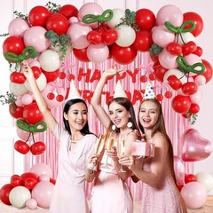 Cherry Birthday Party Decorations with Red Light Pink Sand White Balloons Gre…