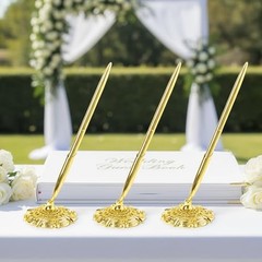 3 PCS Gold Ballpoint Pen with Stand for Wedding – Ornate Gold Plated