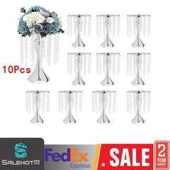 10PCS Silver Vases Wedding Centerpieces Flower Stand Table Decor w/Crystal Beads