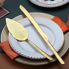 Gold Wedding Cake Knife and Server Set, Titanium Gold Plating with Unique Pat…