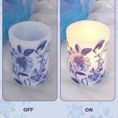 Flameless Candles Blue and White Porcelain Floral Chinoiserie Decor Battery
