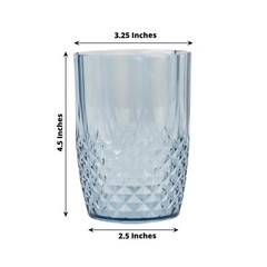 6 DUSTY BLUE 16 oz Crystal Cut Plastic DRINKING GLASSES Tumblers Party