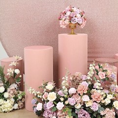 5 DUSTY ROSE Fitted Spandex Cylinder Display STAND COVERS Set Party Decorations