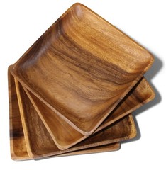 Wrightmart Set Of 4 Acacia Wood Plates 10 Square Dinner Plates Solid