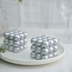 2 SILVER Bubble Cube Unscented Paraffin Wax CANDLES Wedding Centerpieces Events