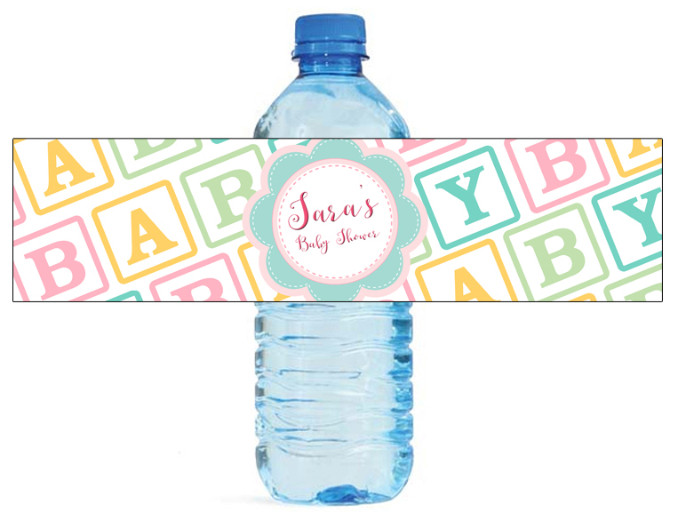 100 Baby Blocks Baby Shower / Birthday Water bottle labels self stick