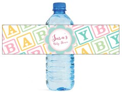 100 Baby Blocks Baby Shower / Birthday Water bottle labels self stick