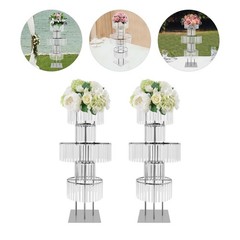 2Pcs Acrylic Crystal Flower Stand Wedding Vase Party Dinner Pedestal Stand Decor