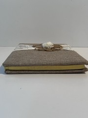 Rustic Burlap Linen & Lace Wedding Guest Book, Brown/White, Twine Flower
