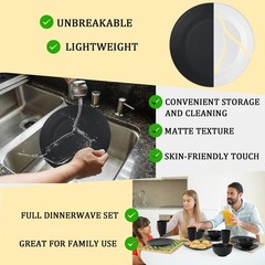 Wheat Straw Dishes Set 40 PCS,Service for 8,Unbreakable and Ruseable Plastic Din