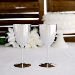 Silver Metallic Plastic 8 oz Wine Glasses Disposable Party Events Wedding Bar