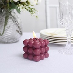 BURGUNDY 2 Bubble Cube 2″ Flameless LED CANDLES Decorative Centerpieces Party