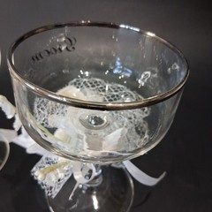 Vintage 1950’s Javit Crystal Bride & Groom Wedding Champagne Coupe Set in Box
