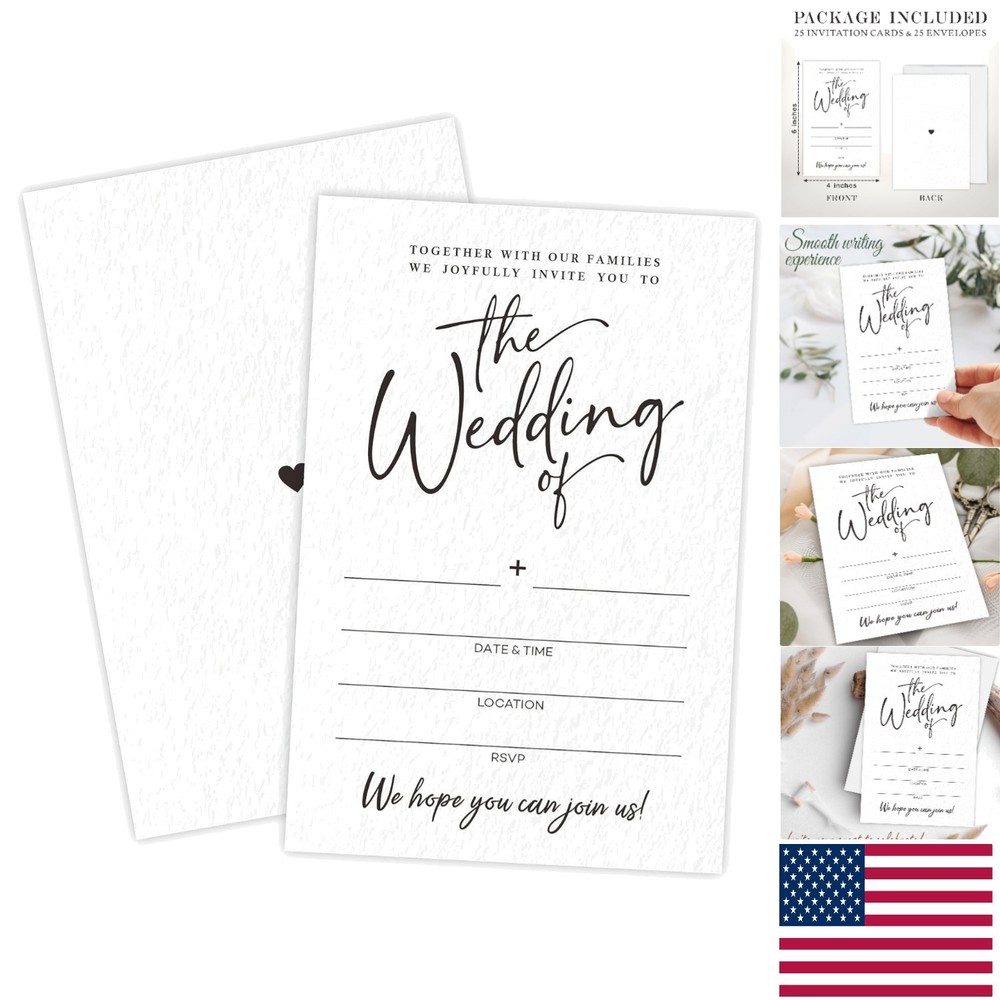 Elegant Double-Sided Wedding Invites – 25 Quality Minimalistic Cards & Envelopes