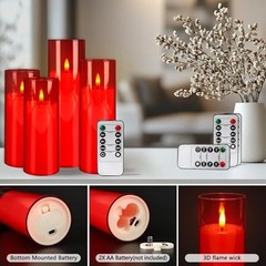 24-Pack Red Flameless LED Candles – Remote Control & Timer, 24pcs-Red Acrylic