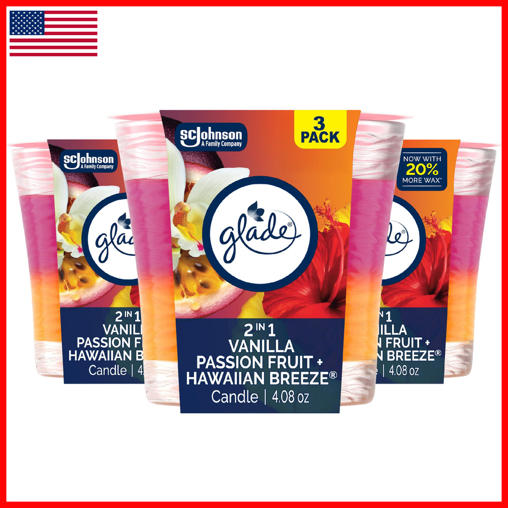 Glade 1-Wick 2In1 Scented Candle Jar Hawaiian Passion Fruit Air Freshener