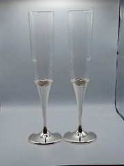 Vera Wang Wedgwood Infinity Toasting Champaigne Flutes Silver & Glass Set of 2