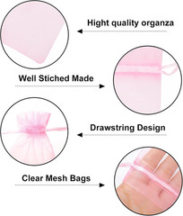 25PCS Pink Drawstring Organza Bags 5×7 inches, Sheer Mesh Jewelry Pouches, Organ