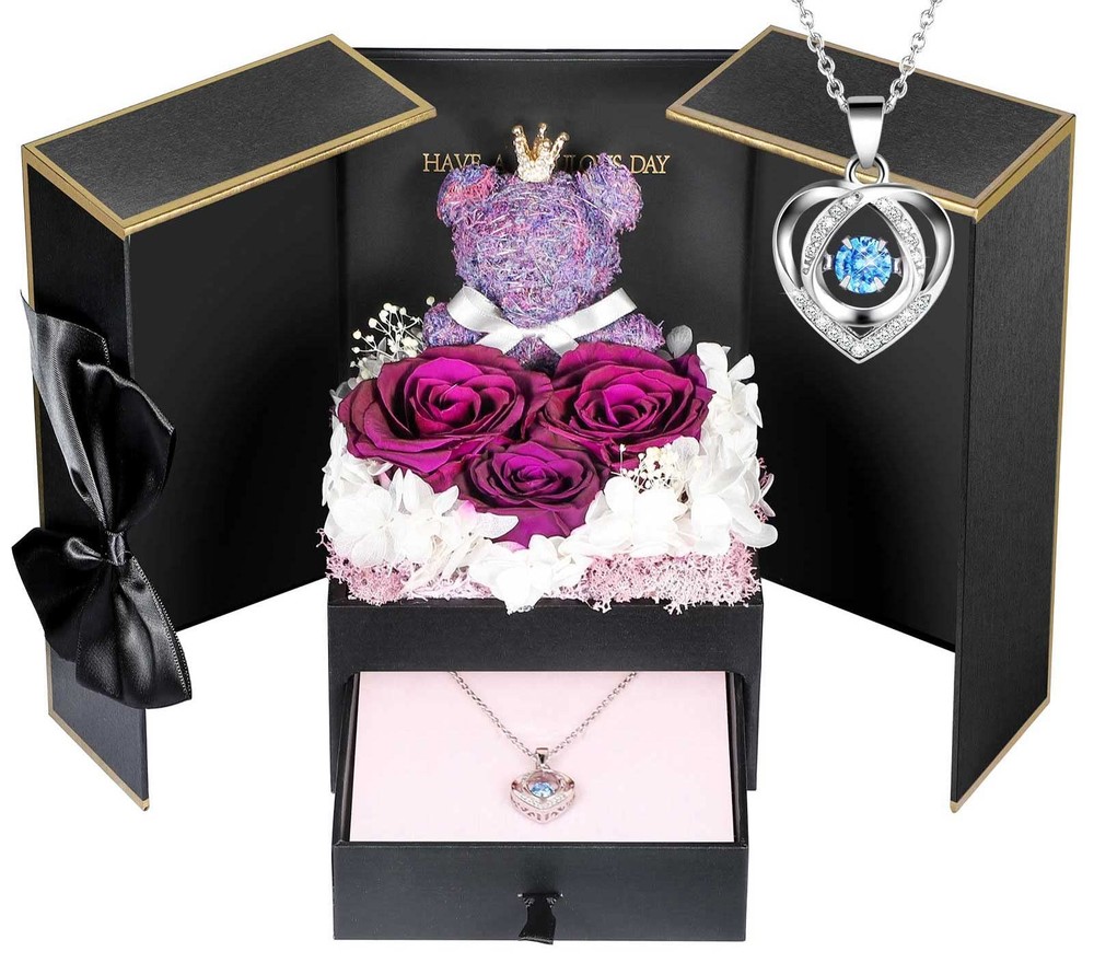 ADDWel Preserved Real Purple Rose with Sterling Silver Necklace Roses