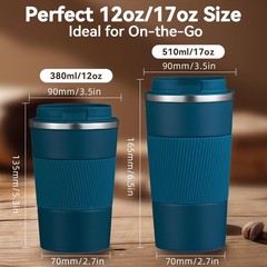 12oz Stainless Steel Travel Mug Insulated Coffee Cup Leak Proof Lid Blue