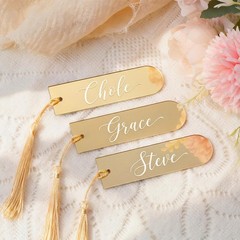 48 PCS Gold Mirror Acrylic Place Cards Tassels 3.6×1 Inch DIY Blanks Wedding