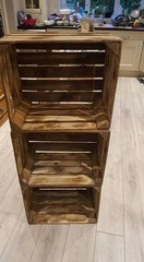 6 x BURNT TOURCHED WOOD VINTAGE WOODEN APPLE FRUIT CRATE RUSTIC OLD BUSHEL BOX
