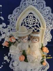 New Western Bride & Groom & Cowboy Hat, Chapel Window, Wedding Caketop, #119