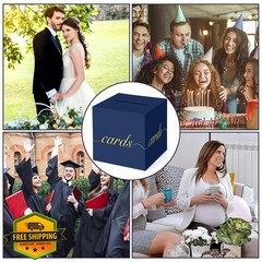 Hxezoc Navy Blue Gold Card Box Wedding Money Holder