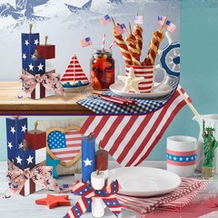 6 Pcs 4th of July Decorations Patriotic Tiered Tray Decor Firework Wooden Sign 2