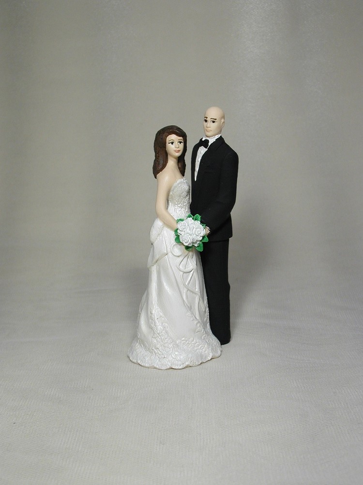 Bald Caucasian Groom Bride 4.5″ wedding caketopper cake top reception OD13