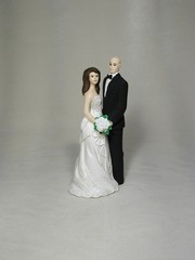 Bald Caucasian Groom Bride 4.5″ wedding caketopper cake top reception OD13