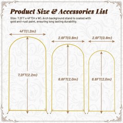 Wedding Arch Backdrop Stand 7.2FT, 6.6FT, 6FT Golden Metal Arch Fit Wedding co