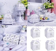 50Pcs Baptism Christening Favor Boxes Candy Boxes Bag Gift Box Baby white