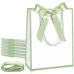 Pcs Wedding Paper Gift Bags with Handle 9x7x3.15» Thank 12 White, Sage Green