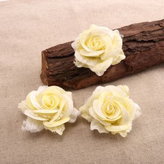 CraftbuddyUS 10 x 75mm 3D Vintage Lace & Fabric Rose Flowers for Wedding Decorat