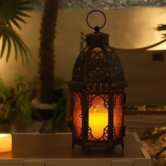 NEEDOMO 12.8» Moroccan Lanterns Decorative Indoor & Outdoor, Large, Amber