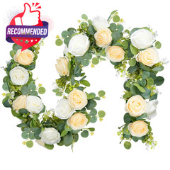 2pcs 13ft Artificial Eucalyptus Garland With Flowers, Artificial Rose Garland