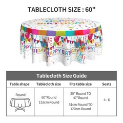 Happy Birthday Round Tablecloth 60 Inch Vibrant Colored 60″ (Round), White