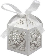 100 Pack Love Heart Laser Cut Wedding Favor Boxes with Ribbons for Candy Gifts