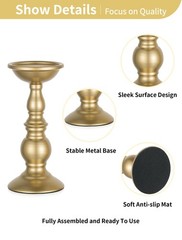 2 Pcs Gold Pillar Candle Holders, Candlestick Most Ideal for S + L,