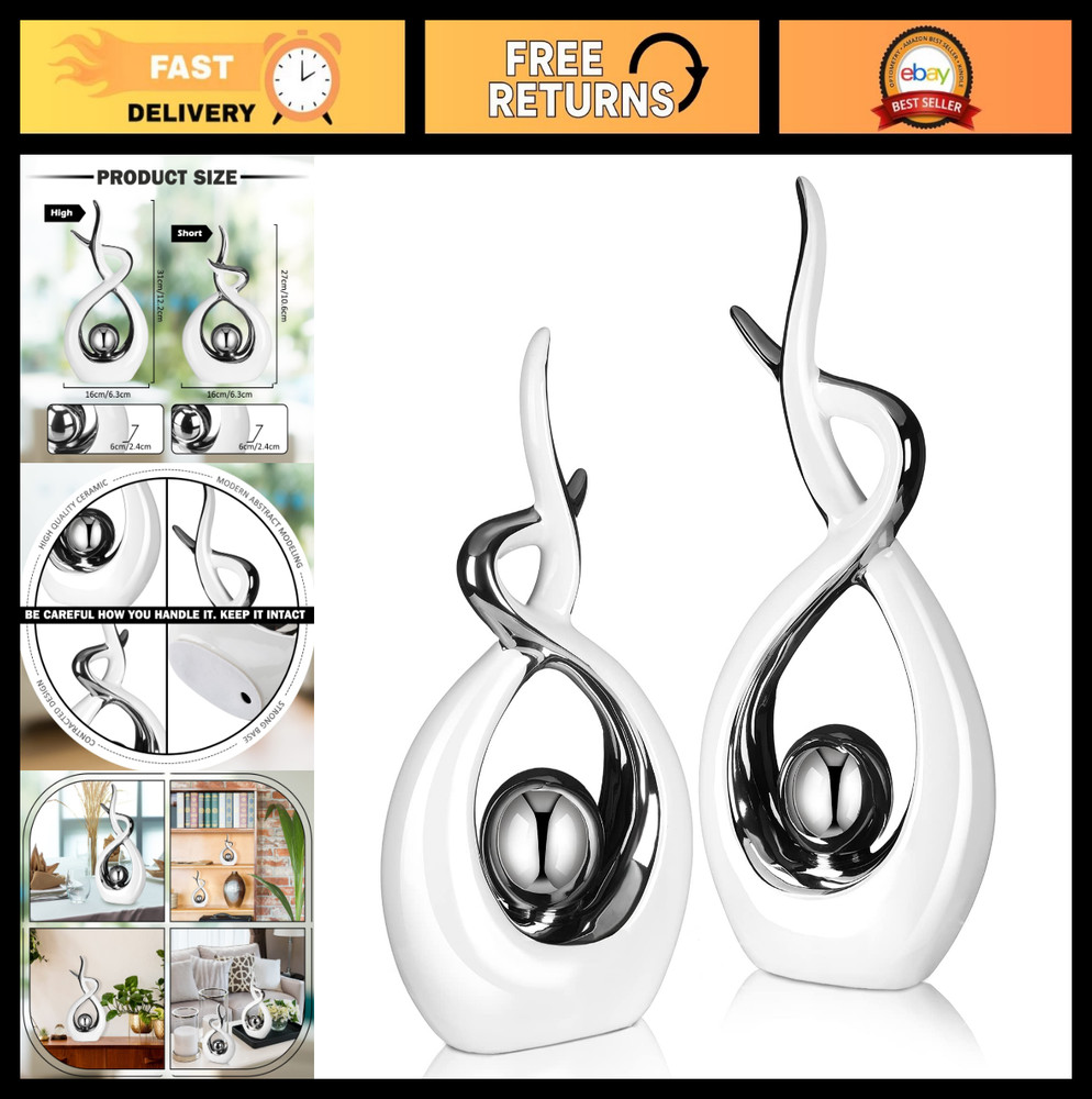 Modern Ceramic Table Decor Set – 2 Pcs Centerpieces for Home & Office, White & S