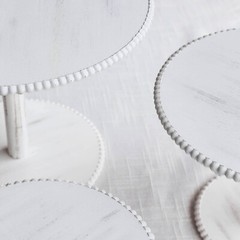 3 WHITEWASH Wooden Pedestal CAKE STANDS Round Beaded Rim Trays Party Decorations