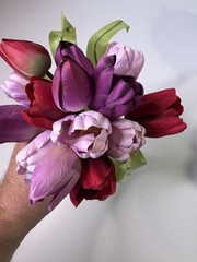 Hallmark Silk Bridal Wedding Easter Spring Bouquet 9″L Tulip Red Purple Lavender