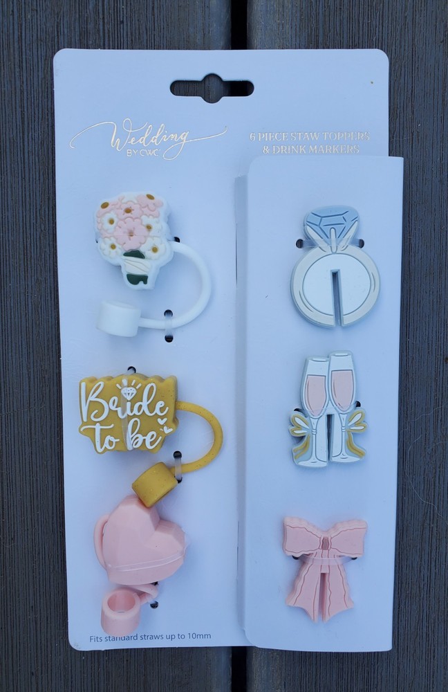 COOK WITH COLOR 6 PIECE WEDDING STRAW TOPPERS & DRINK MARKERS–NEW!!