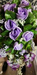 2 Purple Mixed Flowers Bridal Bouquet 23″X10″