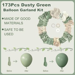 Amandir 173Pcs Dusty Green White Sand 18″ / 12″ / 10″ / 5″, Olive